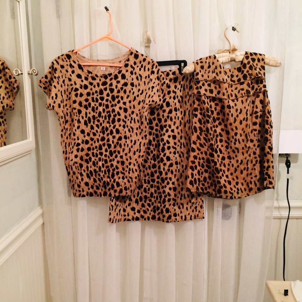 LEOPARD PRINT 3 pc SET:  BLOUSE, SWEATER, SKIRT